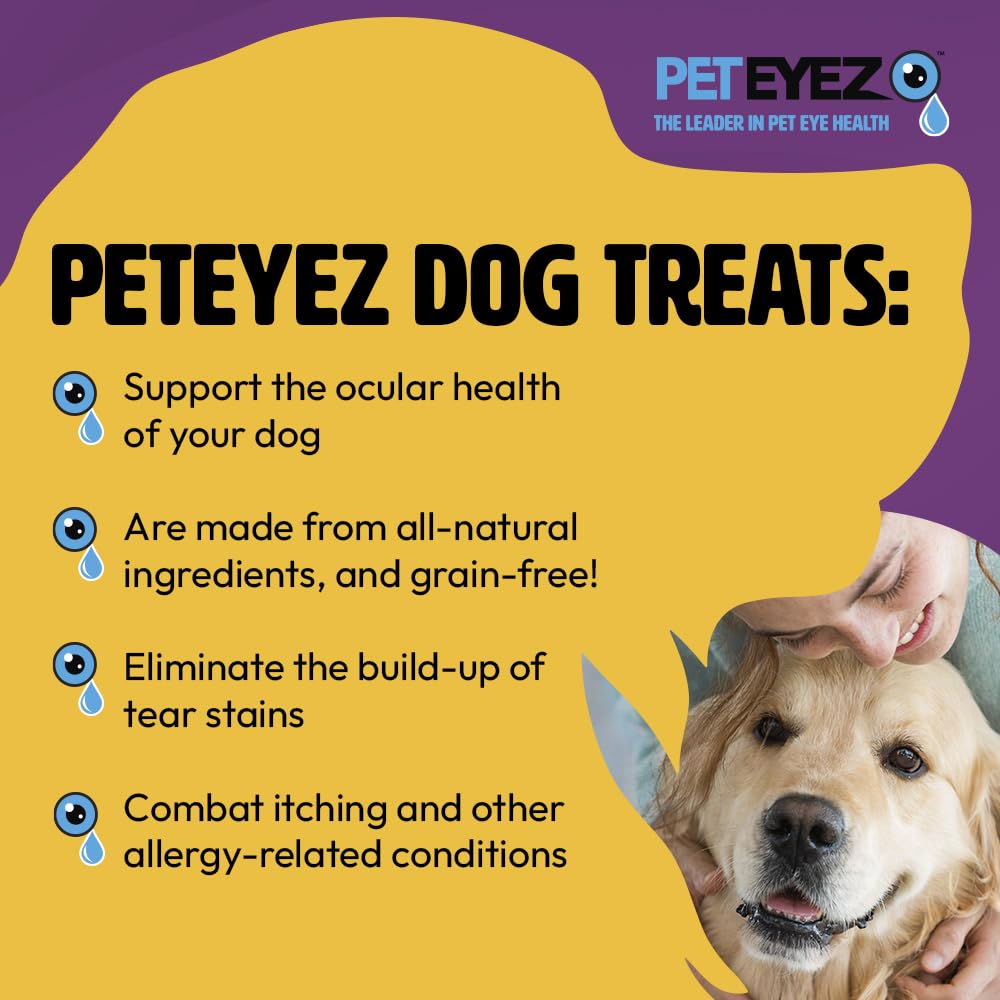 PetEyez galletas vitamínicas, ingredientes naturales visibles, apoyo a la salud ocular.