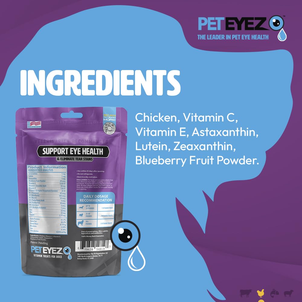 PetEyez golosinas vitamínicas para perros, apoyo nutricional diario.