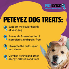 PetEyez perro recibiendo mordida de snack sabroso para ojos saludables.