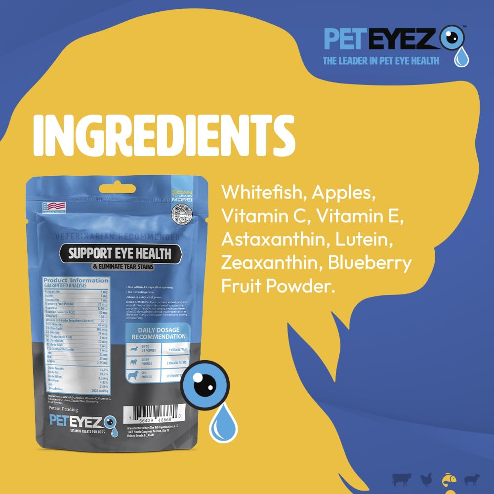 PetEyez golosinas naturales para perros, sabor a pescado blanco, apoyo diario a la salud ocular
