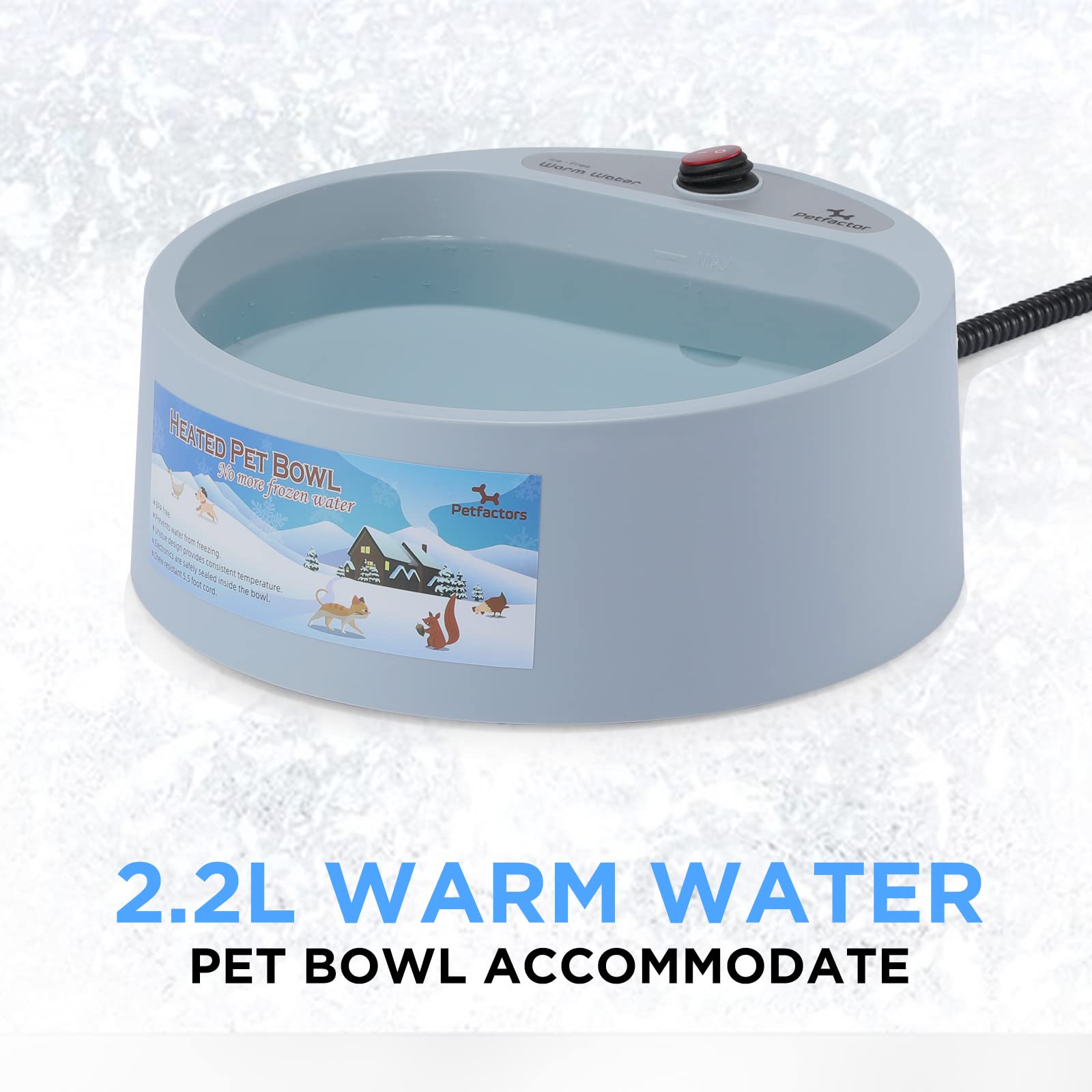 Petfactors control de temperatura 97–109 °F, evita sobrecalentamiento y ofrece agua cómoda.