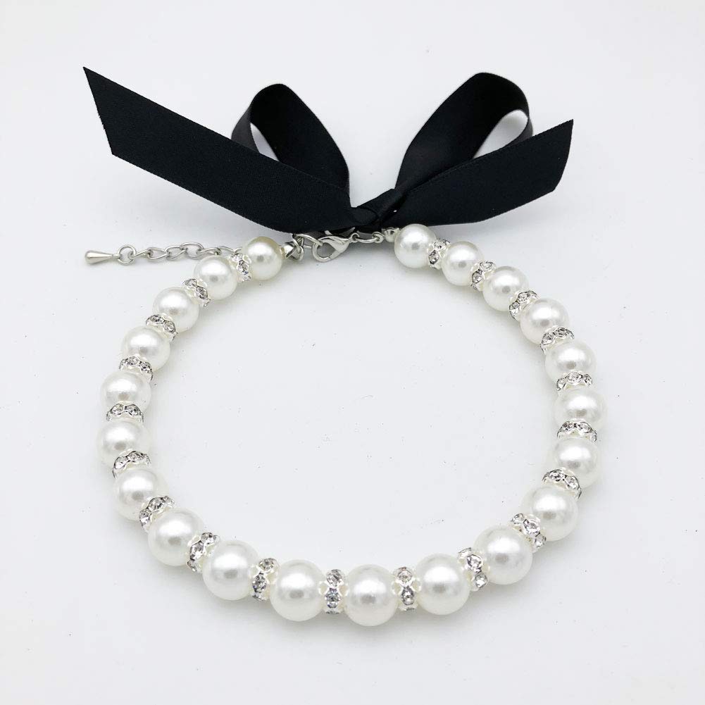 PETFAVORITES collar diamante perlas para perro blanco, look elegante para paseos
