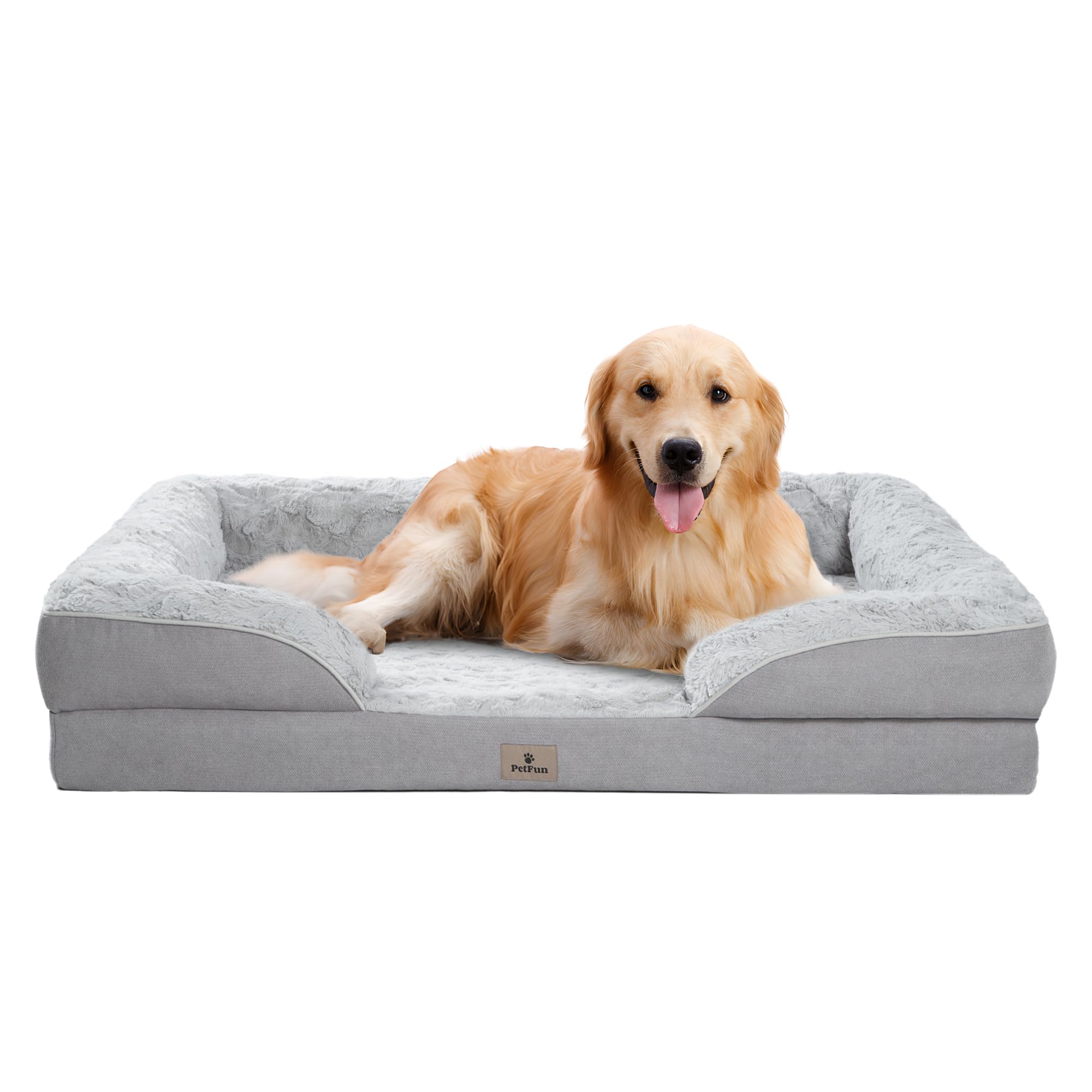 Cama ortopédica PetFun XL gris claro con espuma ultra densa para apoyo.
