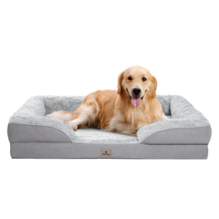 Cama ortopédica PetFun XL gris claro con espuma ultra densa para apoyo.