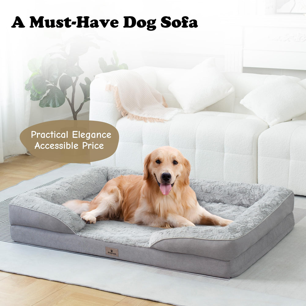 Cama para perro PetFun XL con funda lavable en gris claro.