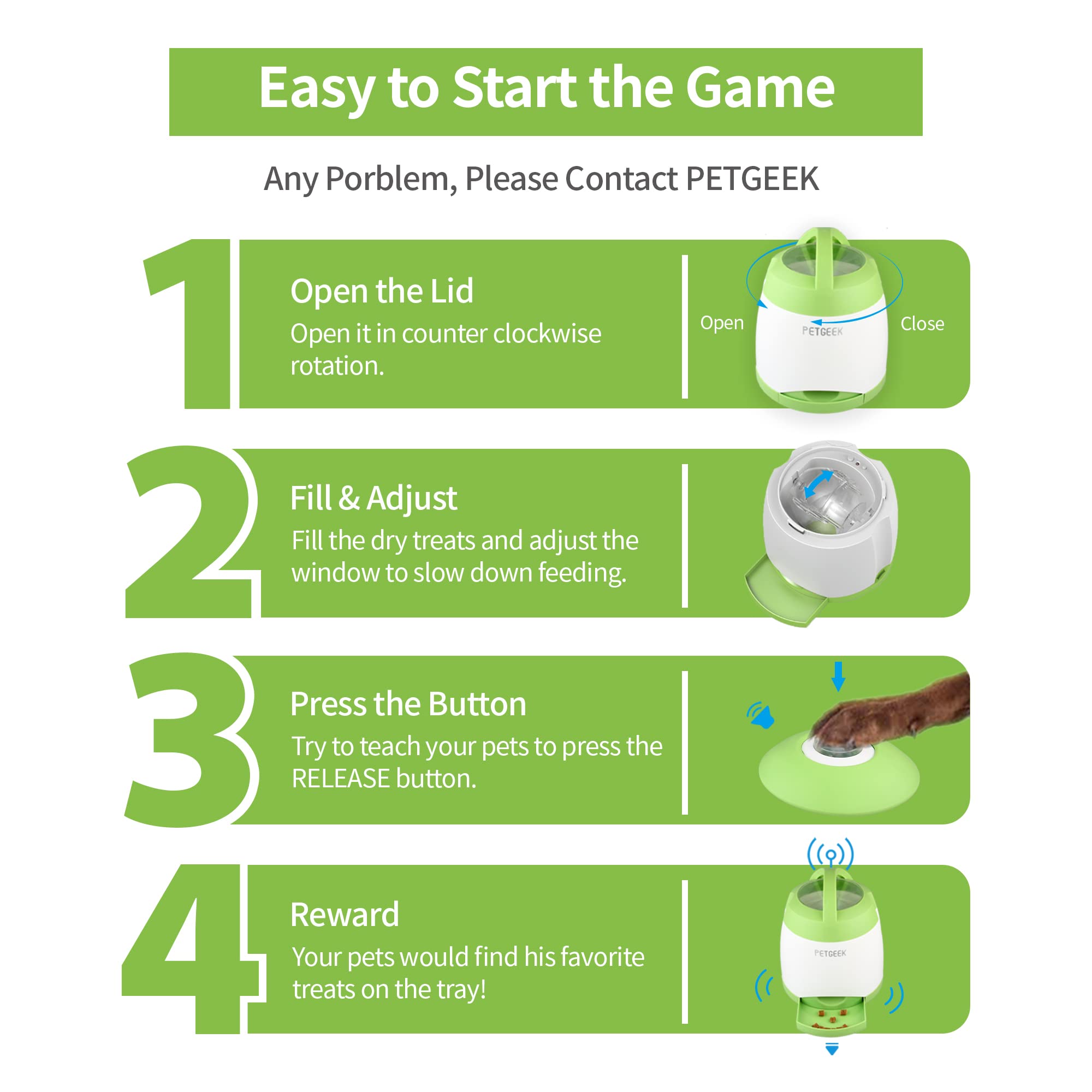 PETGEEK dispensador con doble alimentación, flexible para uso diario.