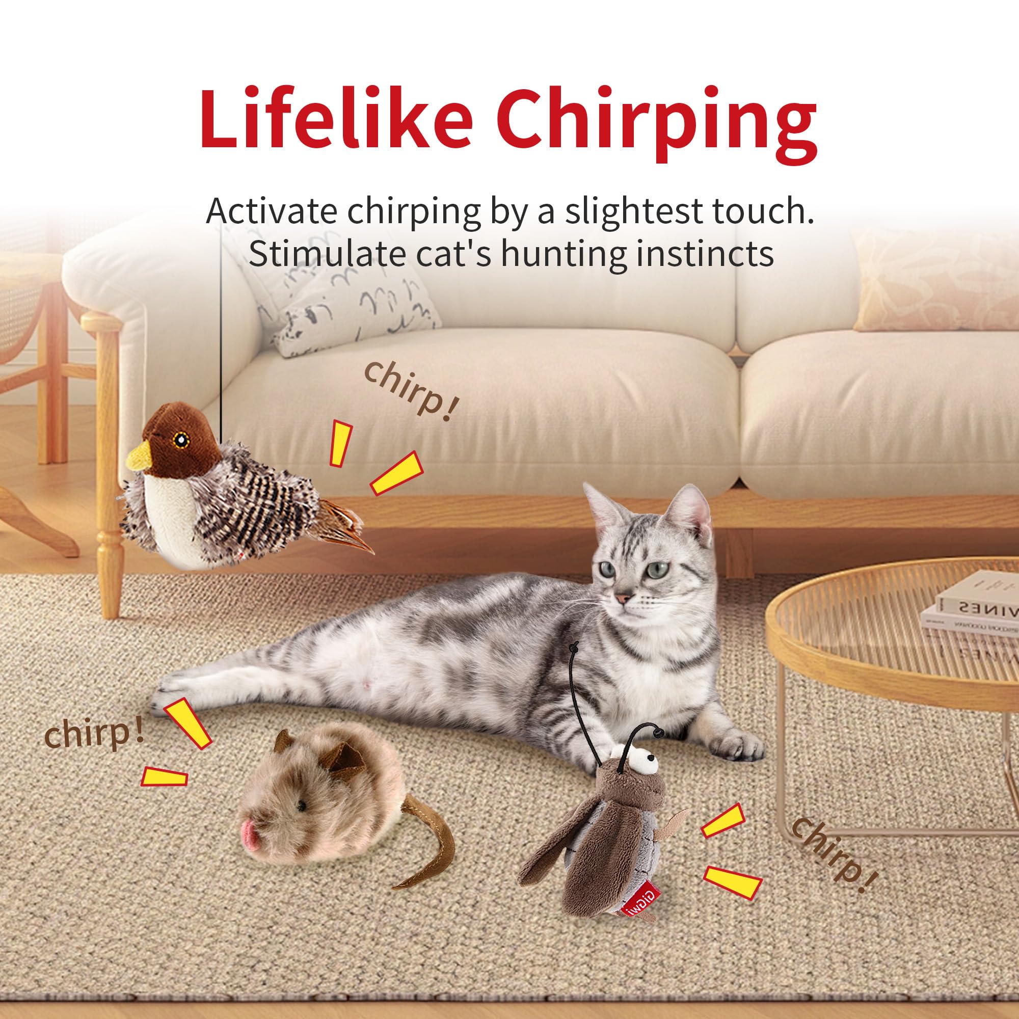 PETGEEK GiGwi sonido chirrido, ave interactiva que capta la atención