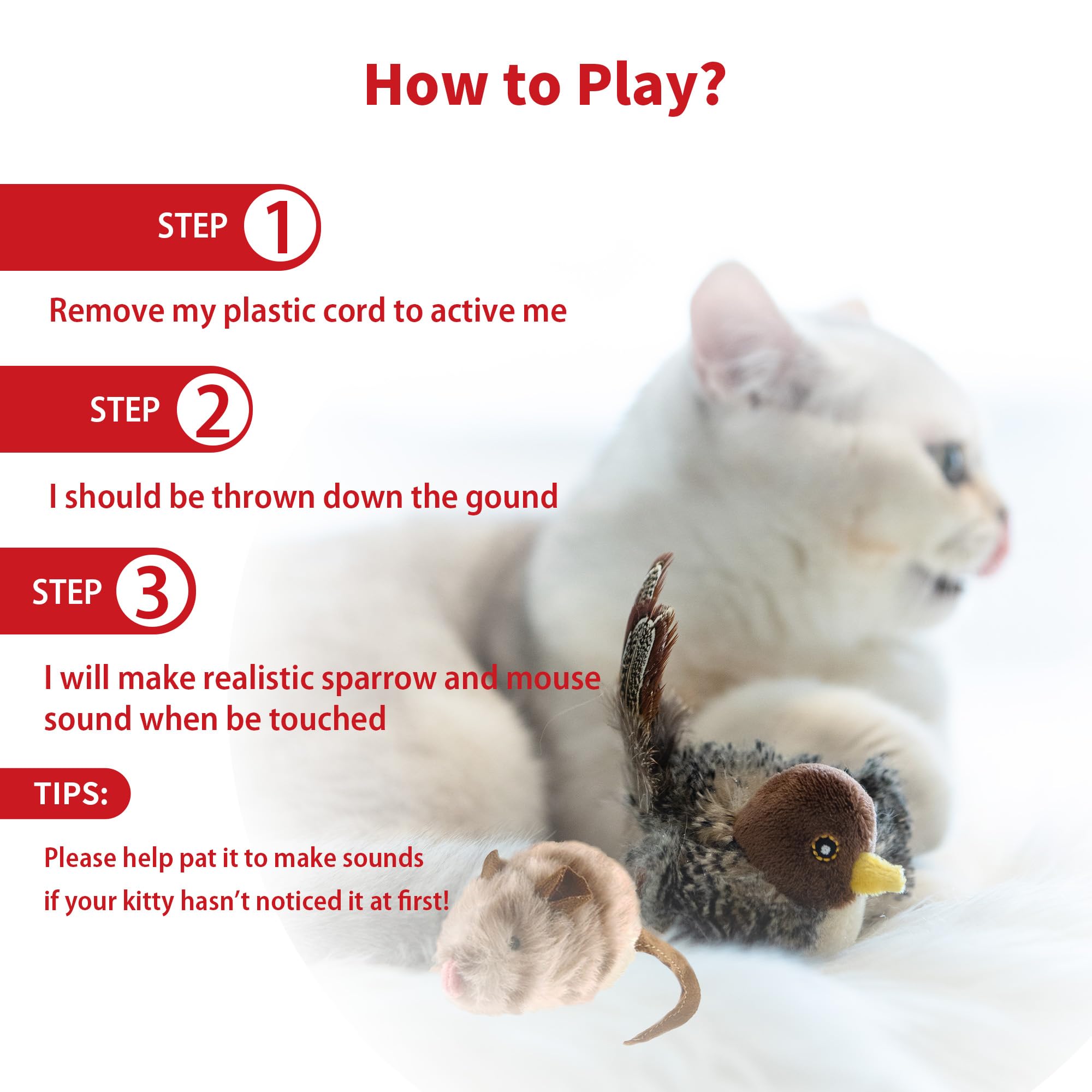 PETGEEK Gigwi sonido-chirrido, sonido realista para atraer al gato.