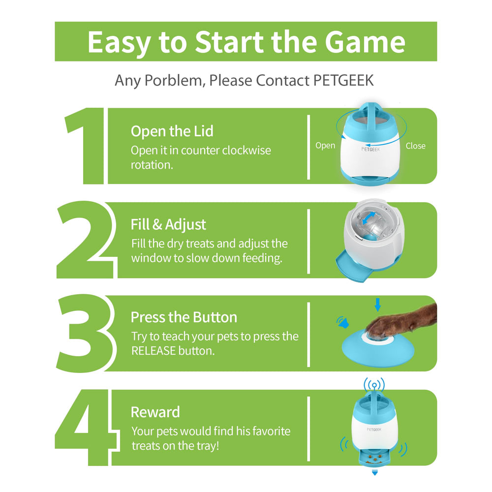 PETGEEK perro pulsando el botón, recompensa inmediata y juego interactivo.