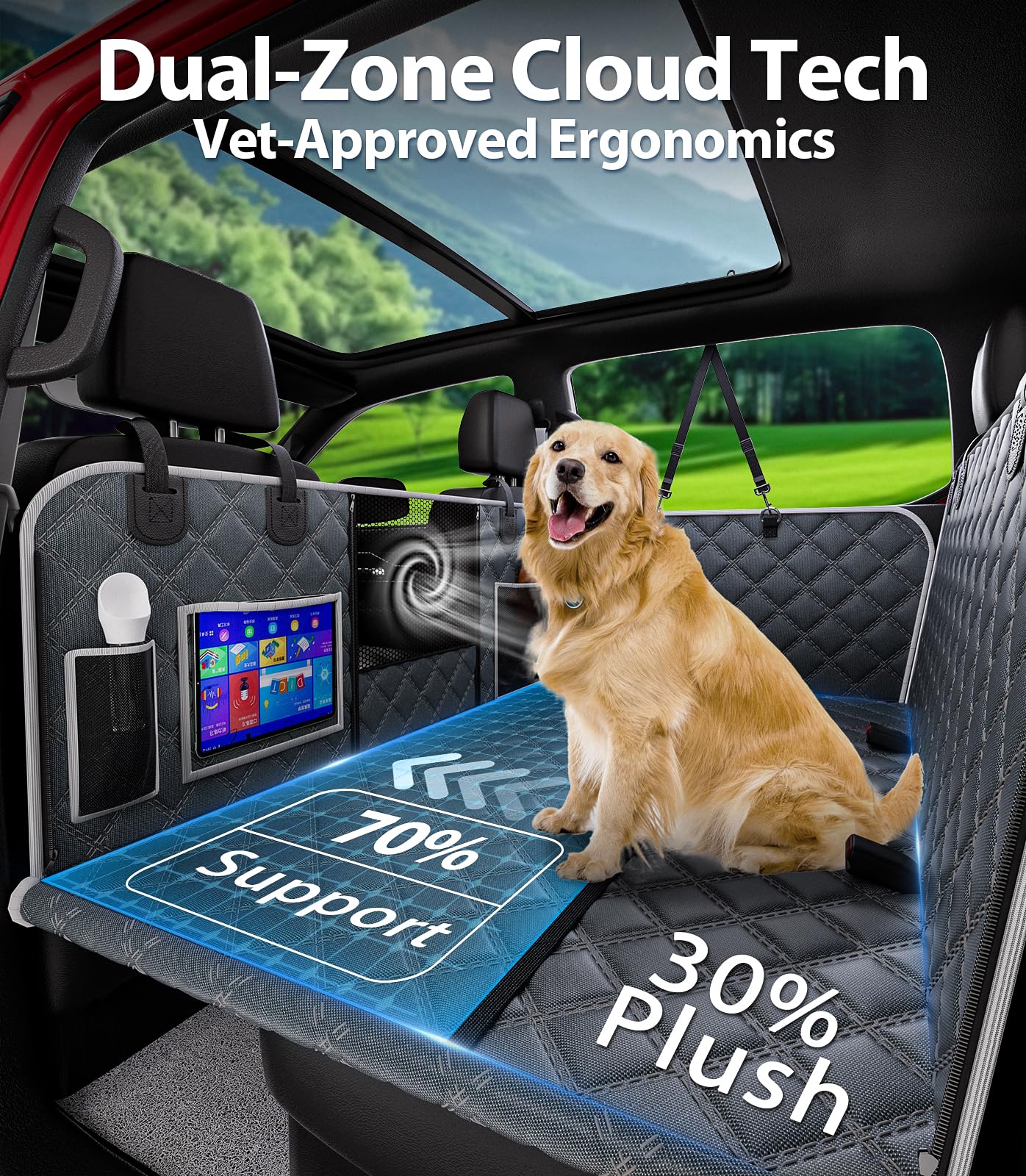 PetGenie hamaca para perros con base dura, mantiene el asiento estable.