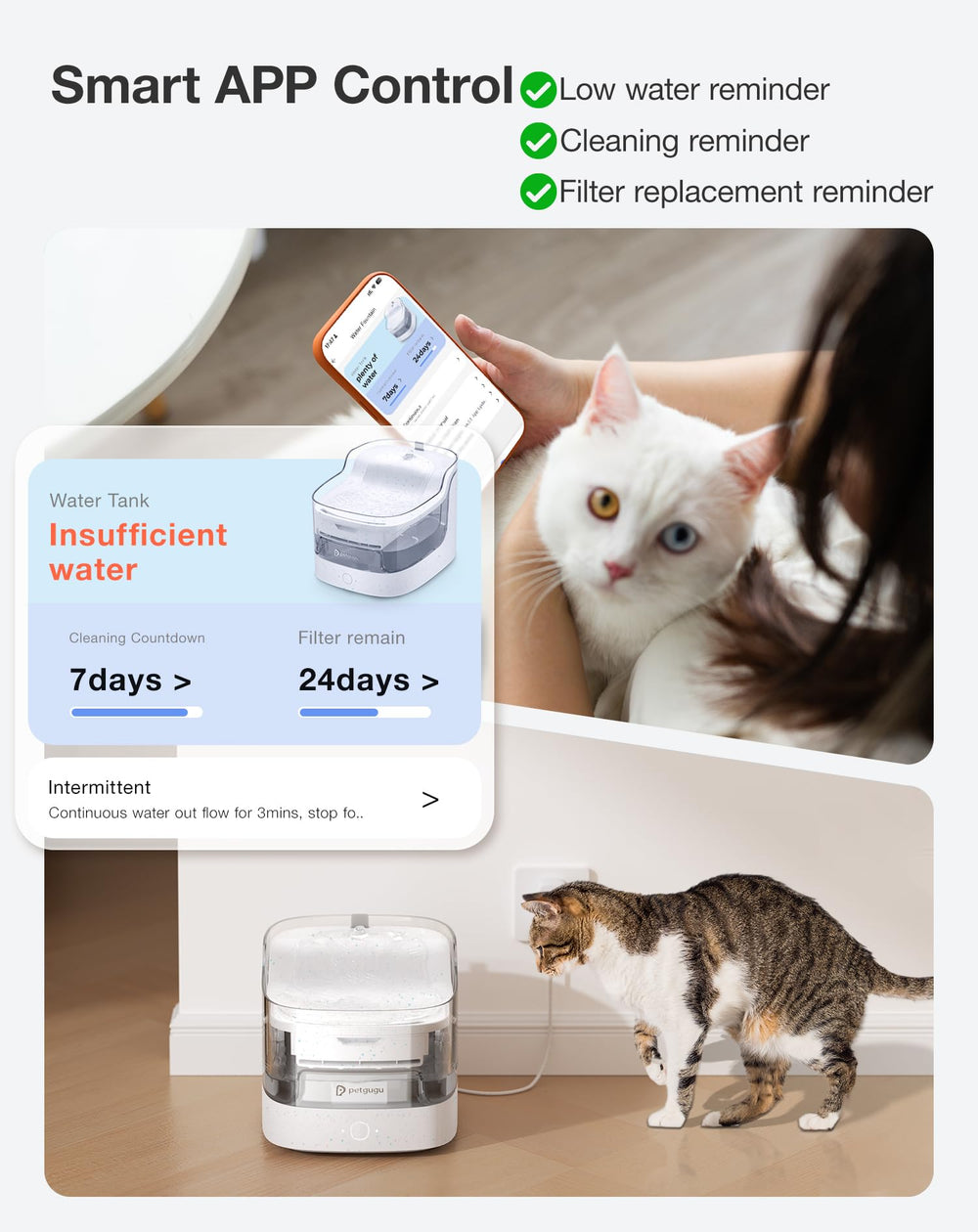 Alerta en app PETGUGU para reemplazo de filtro de agua