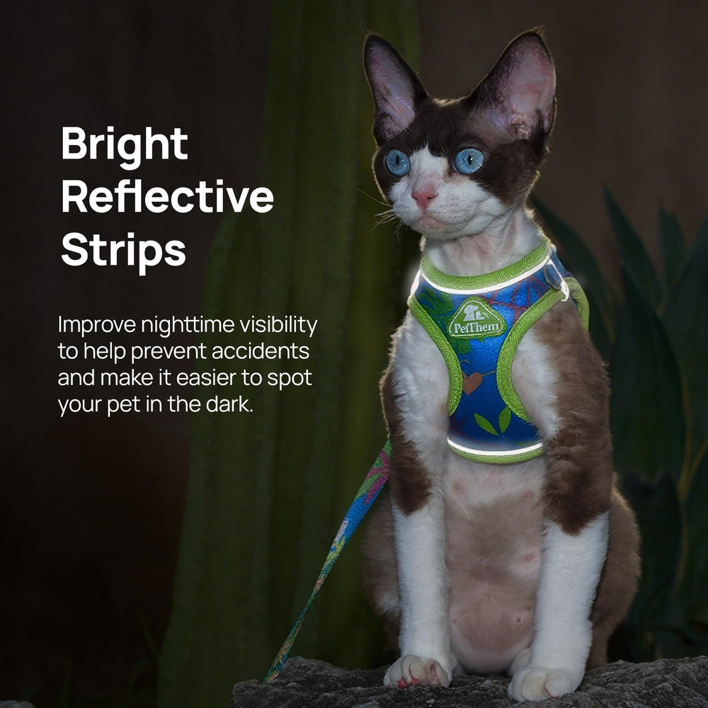PetThem arnés gato ajustable, ajuste personalizado para un ajuste cómodo y seguro.