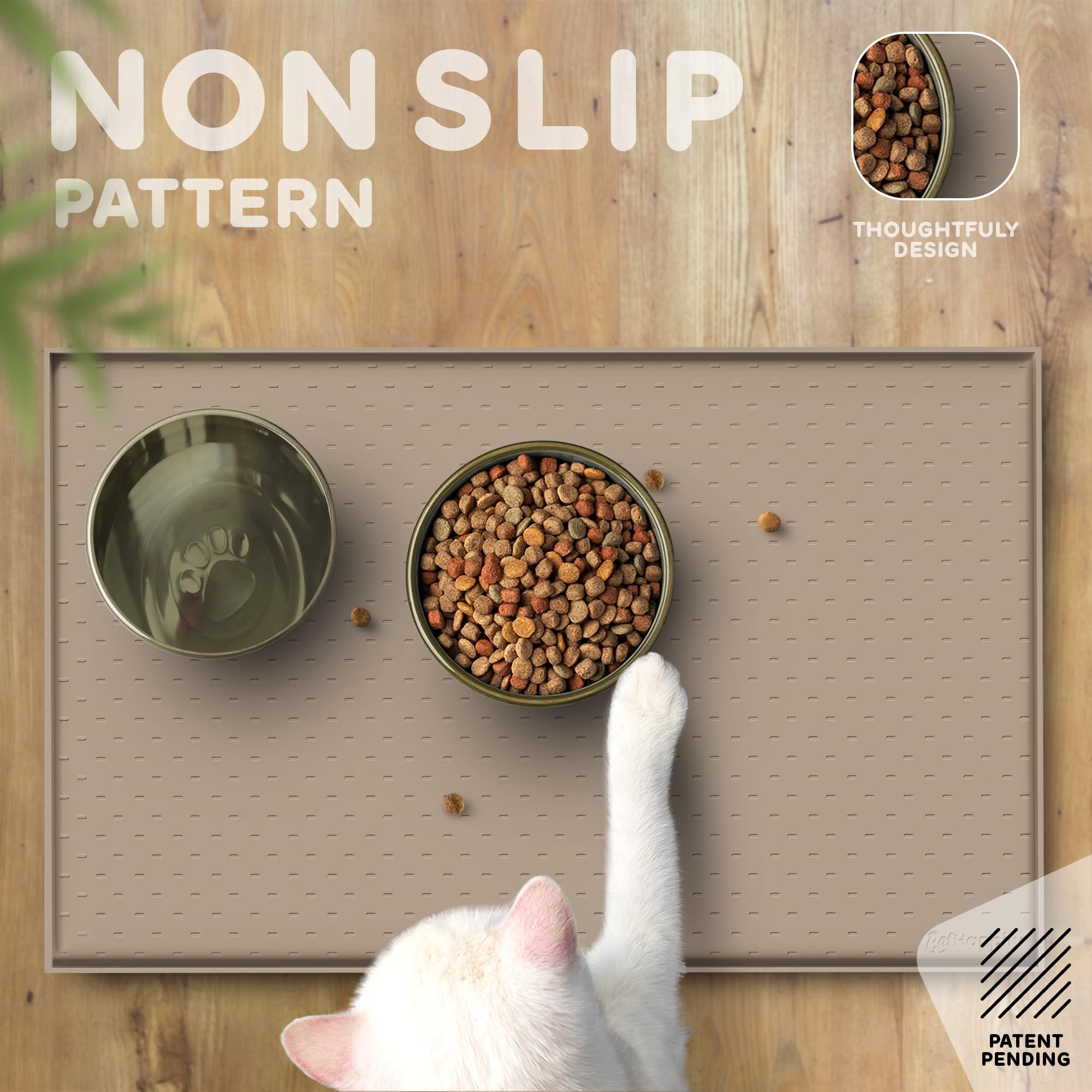 PetHappily tapete multiuso para gatos y perros bajo cuencos.