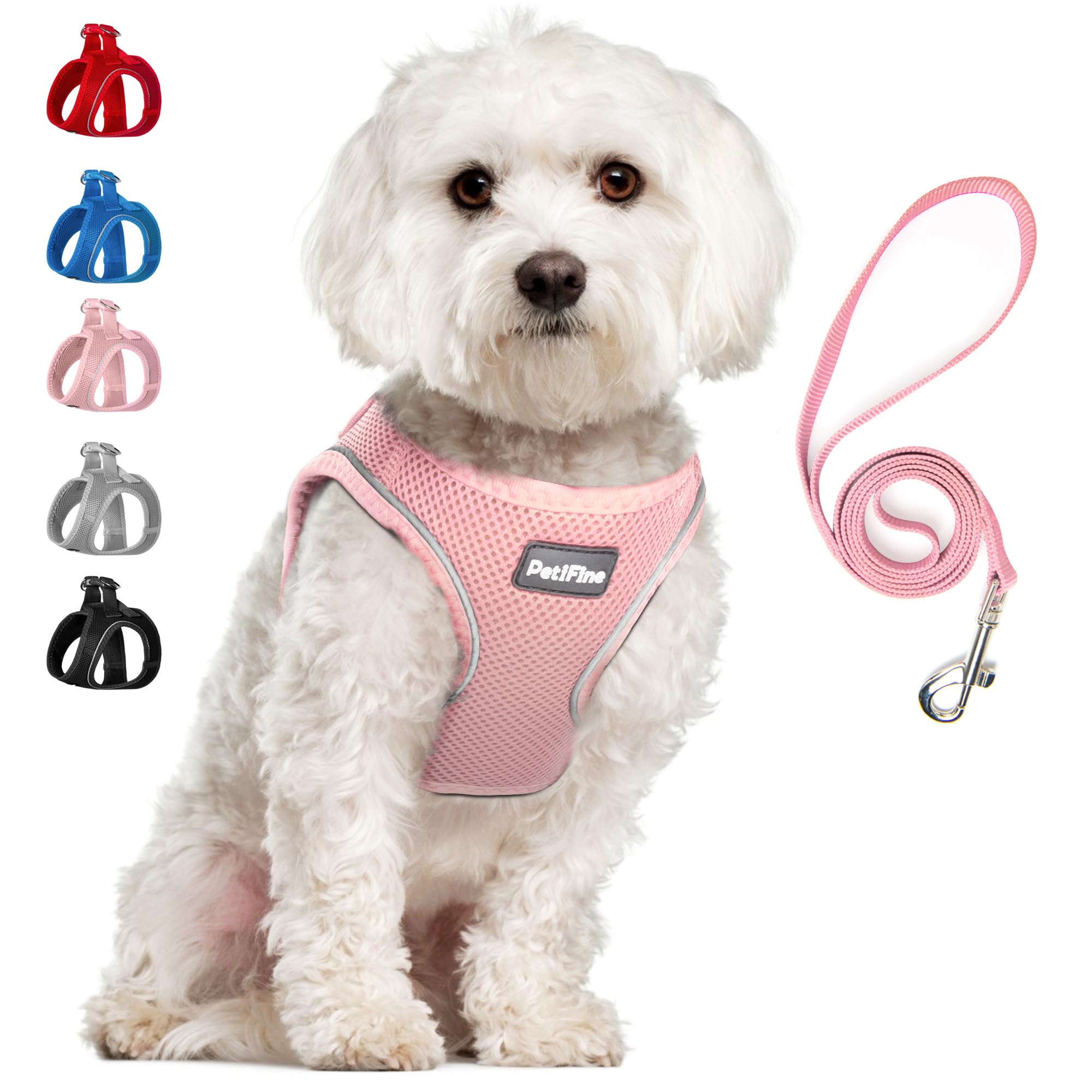 PetiFine arnés paso para perros pequeños rosa, fácil de colocar.