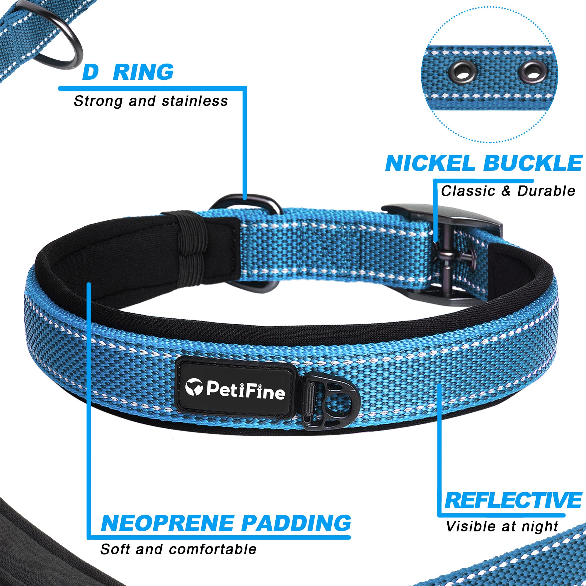 Collar PetiFine reflectivo 360° para visibilidad en amaneceres y atardeceres.