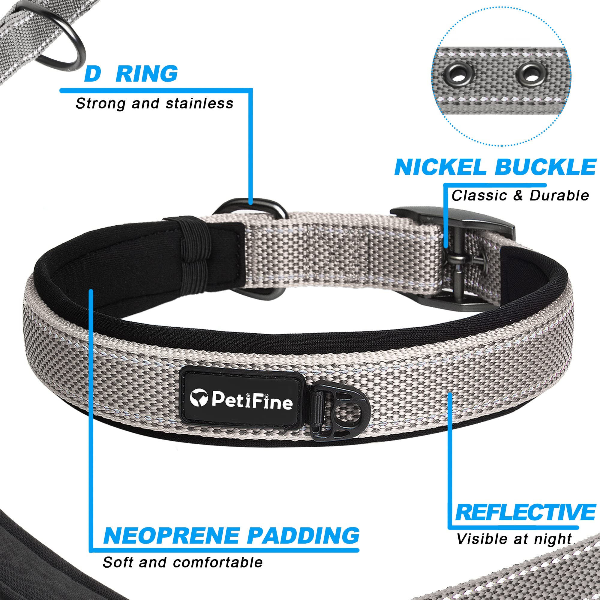 PetiFine collar reflectivo 360 mejora la visibilidad durante paseos nocturnos.