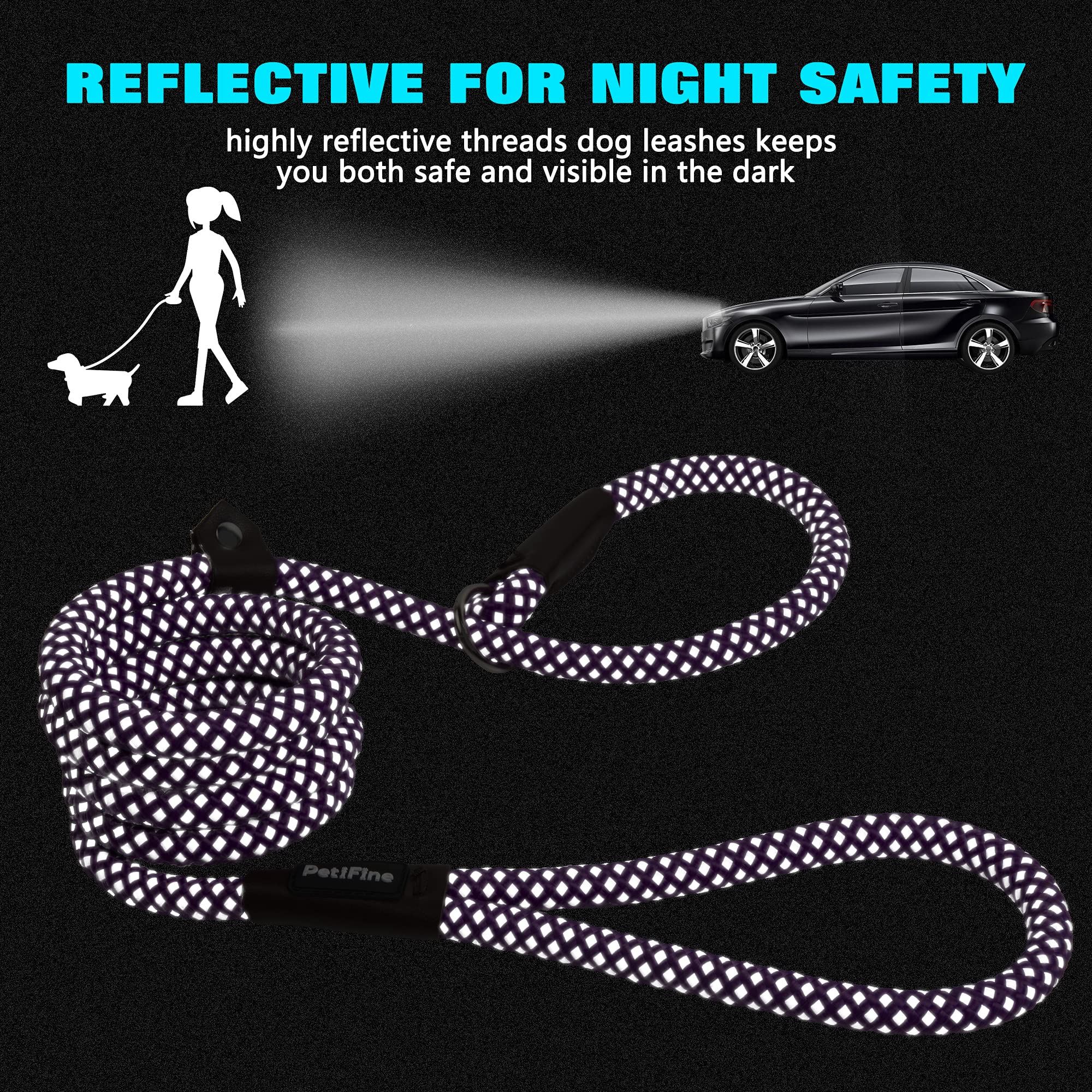 PetiFine reflectividad de la correa aumenta seguridad en caminatas nocturnas.