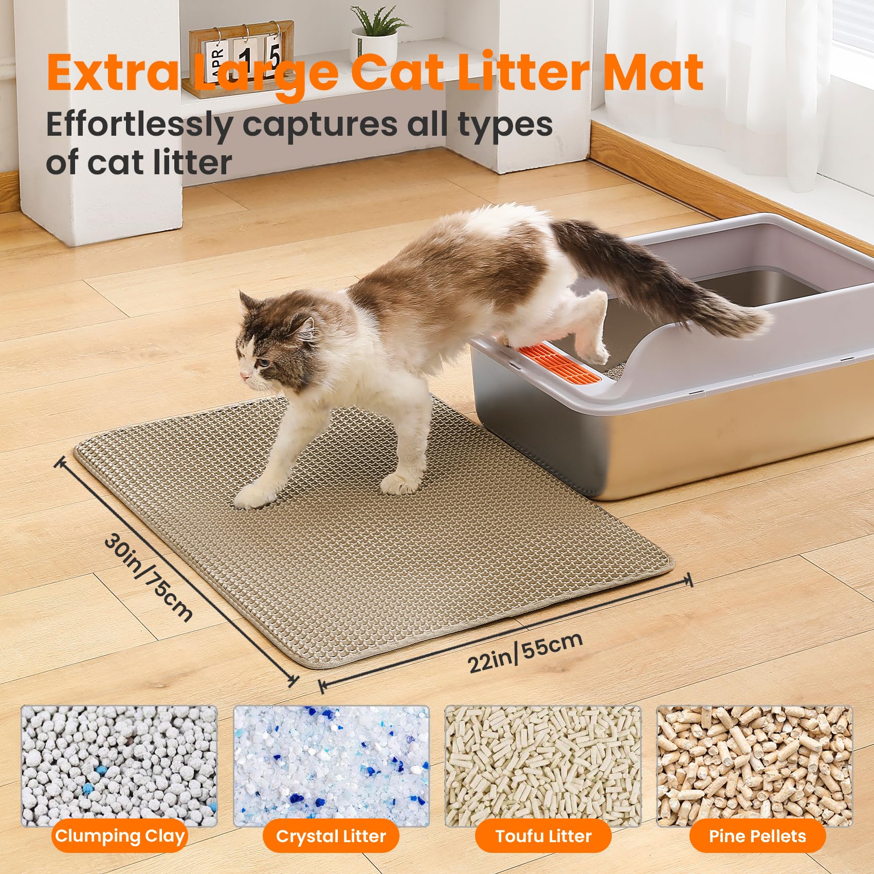 Alfombra Petinstinct doble capa con panal atrapa litter y facilita la limpieza.