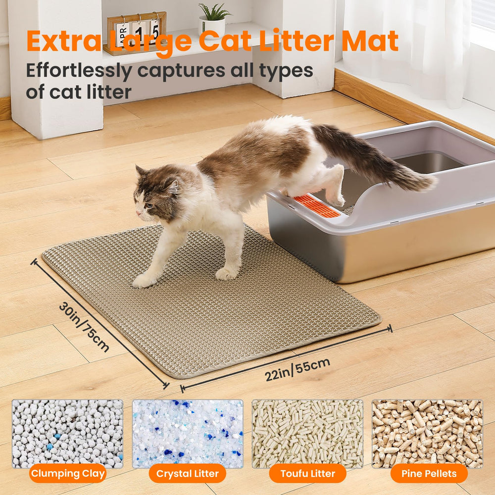 Alfombra Petinstinct doble capa con panal atrapa litter y facilita la limpieza.