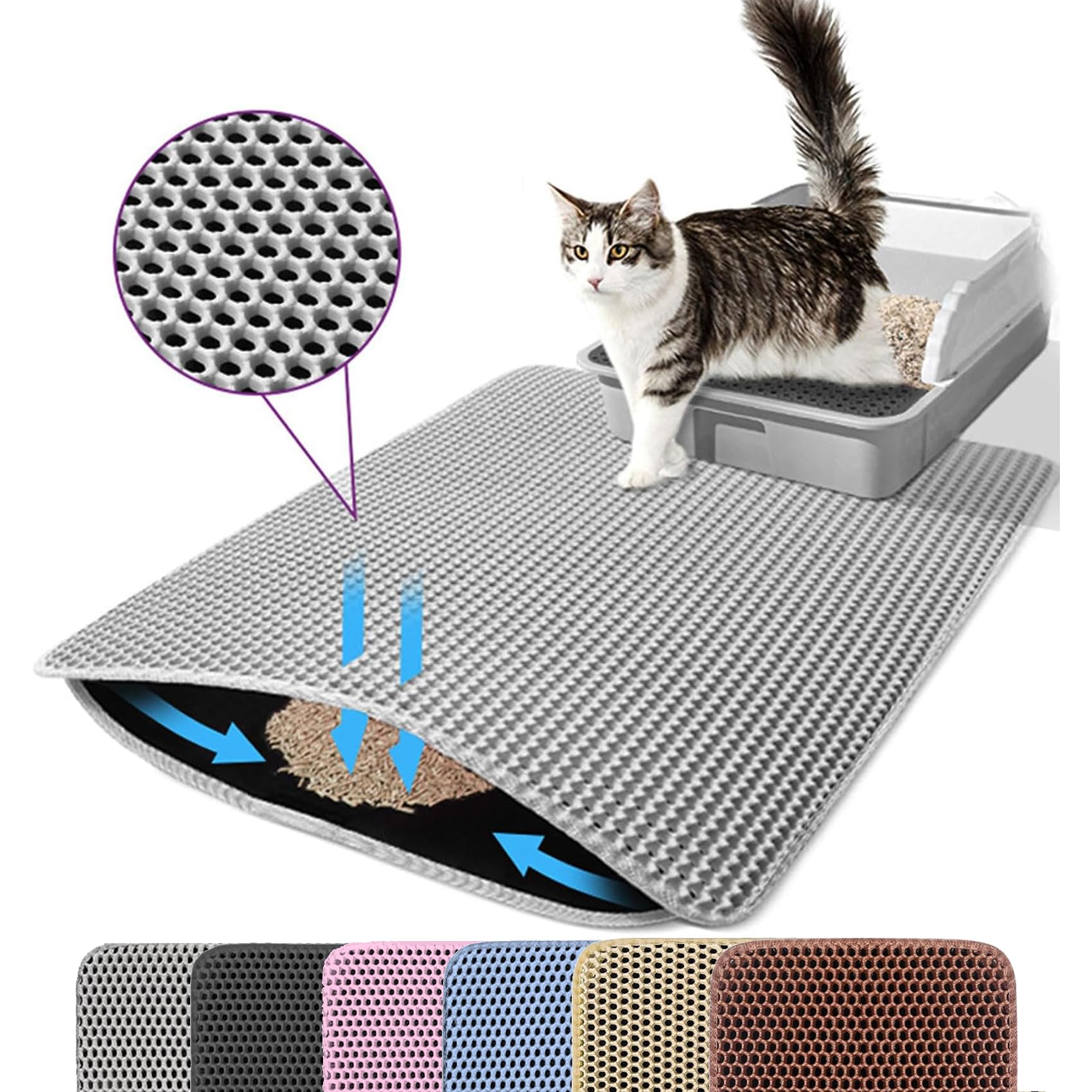 Petinstinct alfombrilla para arenero de gato con panal doble capa que captura residuos.
