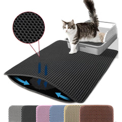 Petinstinct alfombrilla para arena de gato frente a la caja, reduce desorden diario.