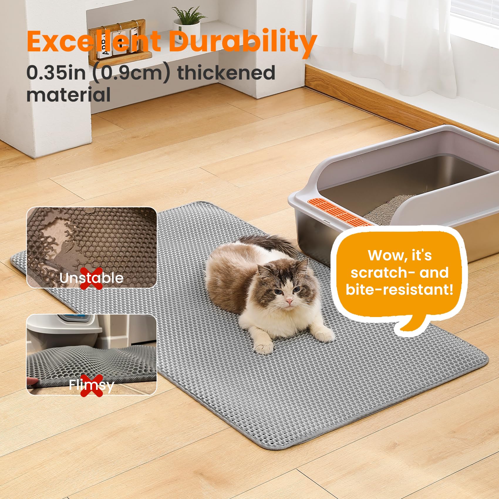 Petinstinct Jumbo Cat Litter Mat material EVA suave y duradero para uso diario.