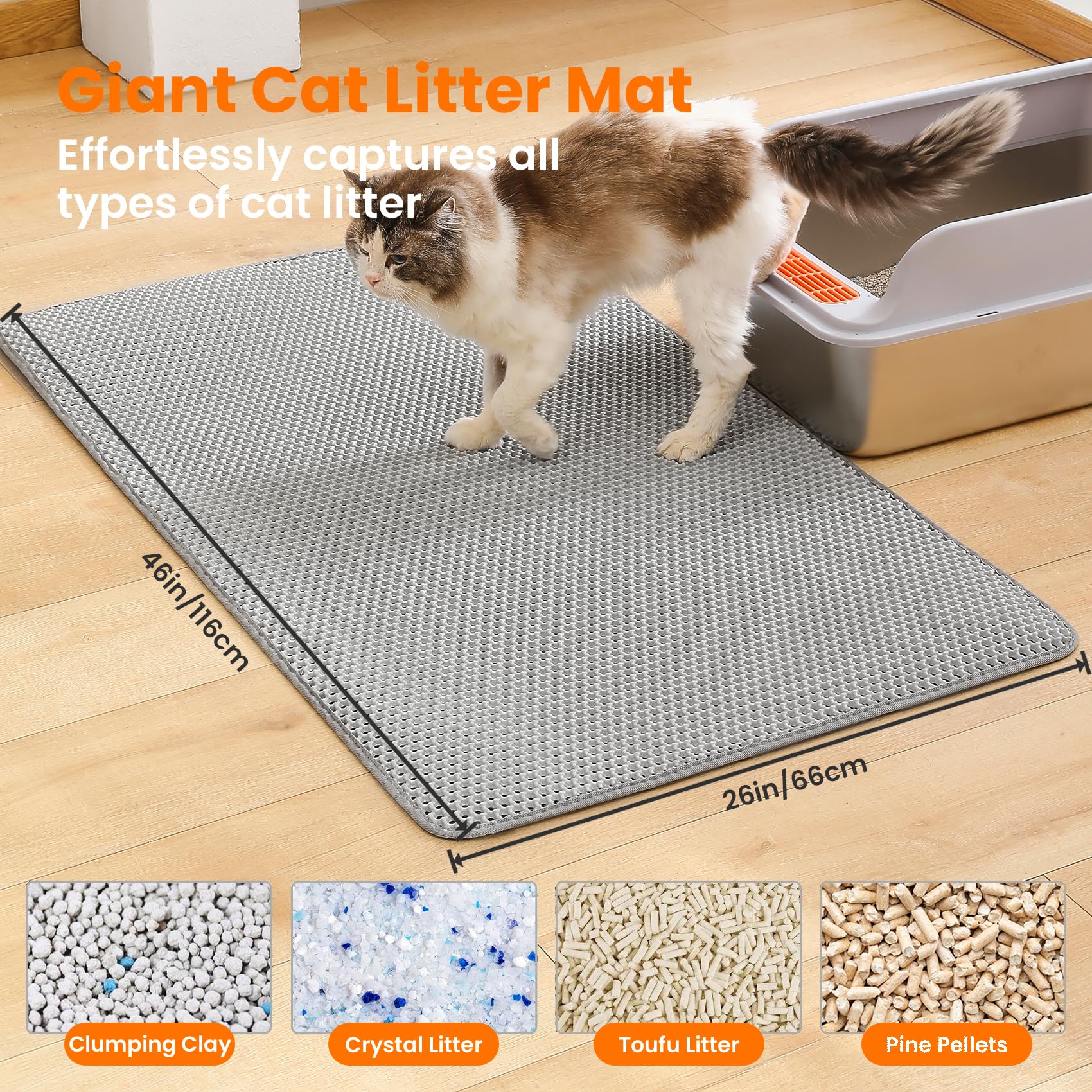 Petinstinct Jumbo Cat Litter Mat con panal doble capa superior para capturar arena.
