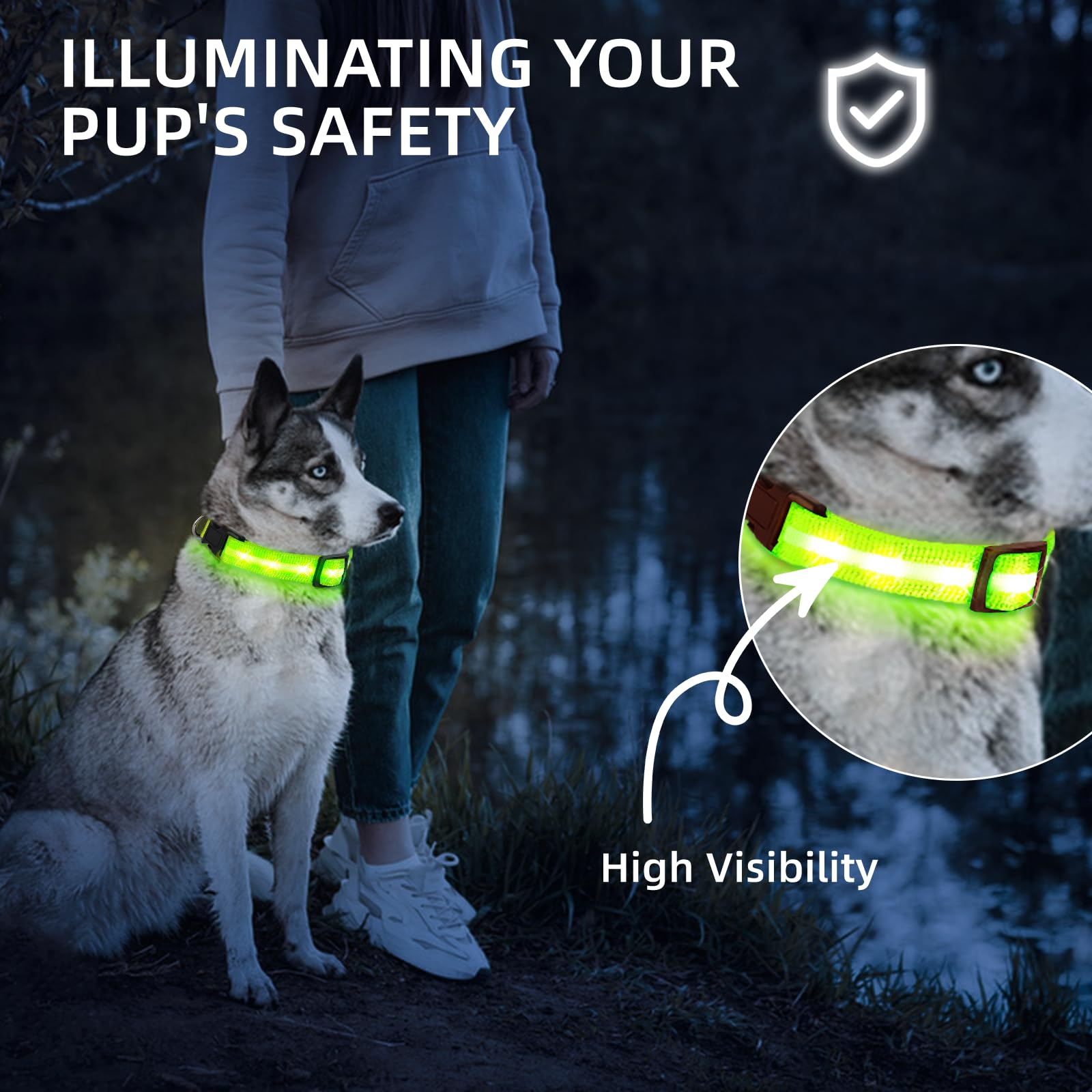 PetIsay collar LED ajustable, ajuste cómodo y seguro