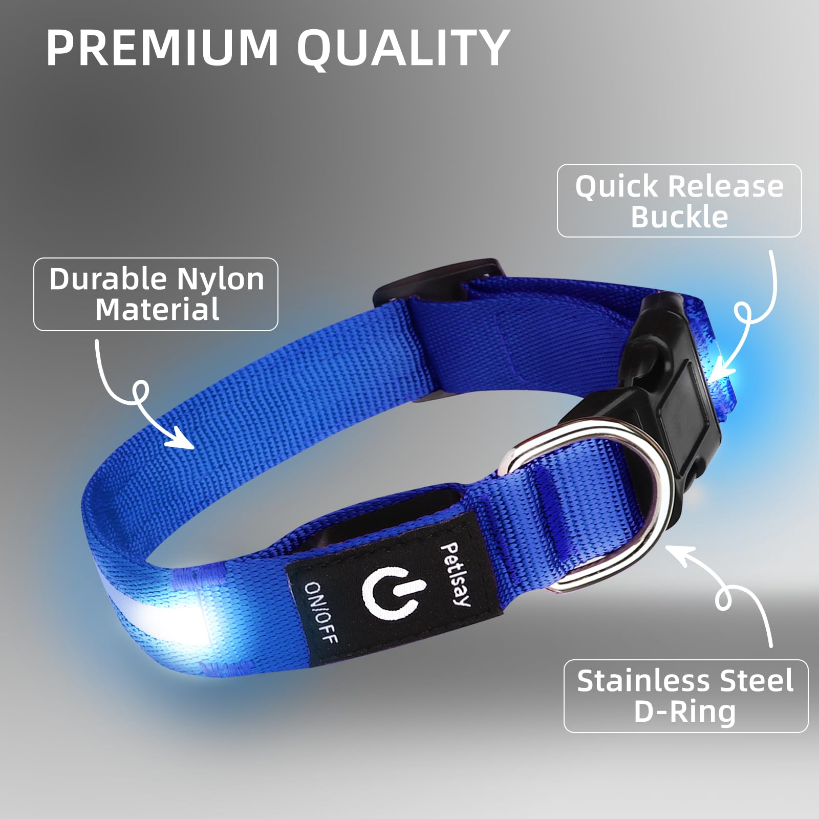 PetIsay collar con autonomía de 8-16 horas para aventuras nocturnas.