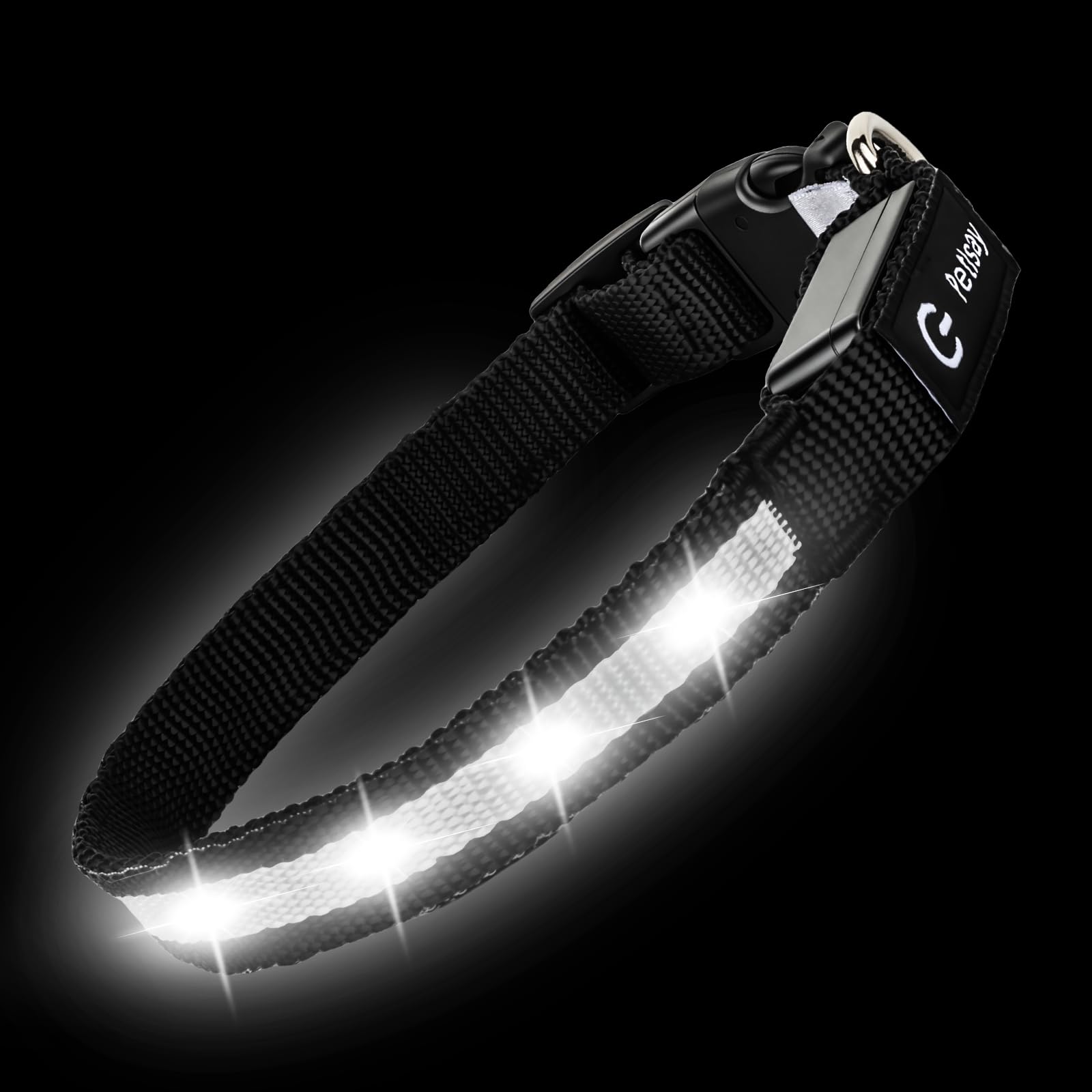 PetIsay collar LED con carga USB-C, recarga rápida para paseos nocturnos.