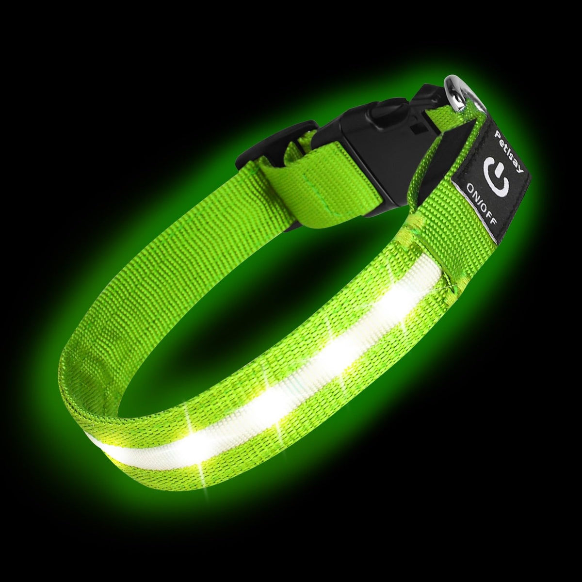 PetIsay collar perro con diodos luminosos brillantes verde para visibilidad nocturna.