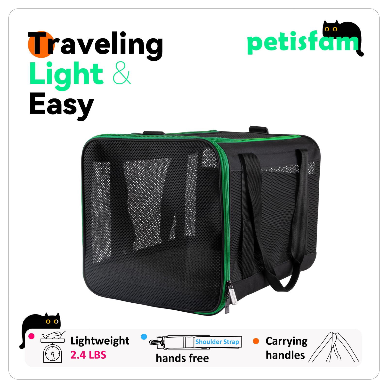 Petisfam transportín con bolsillo externo para premios y juguetes
