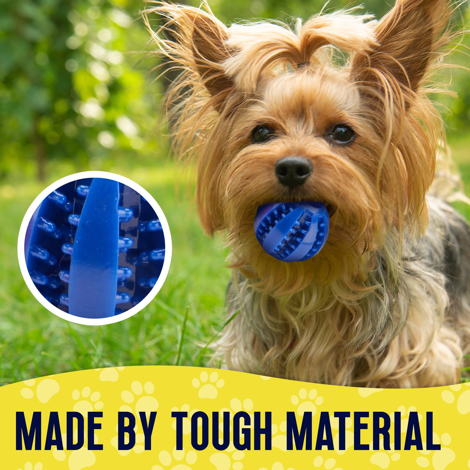 Petite Paws bola con masaje de encías para cuidado suave de dientes.
