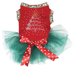 Vestido navideño Petitebella con pedrería para perro mediano, ideal para fiestas y sesiones fotográficas.