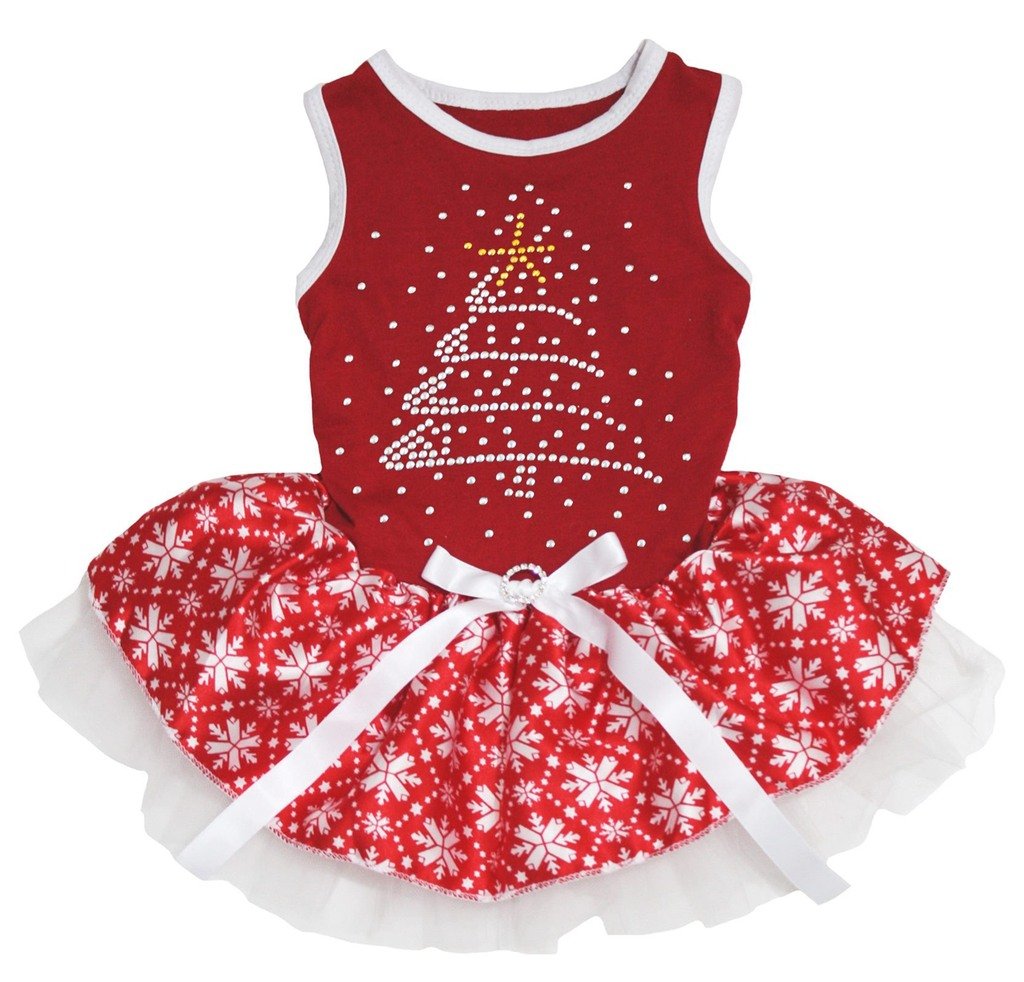 Petitebella vestido para perro con árbol navideño, perfecto para fotos festivas y comodidad.