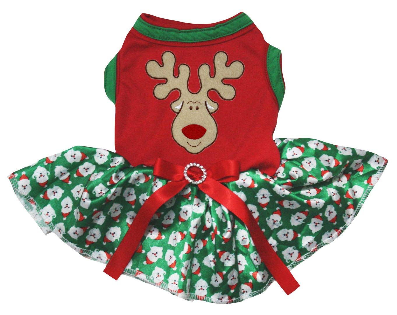 Vestido Petitebella para perro con cara de reno, ideal para fiestas y fotos navideñas
