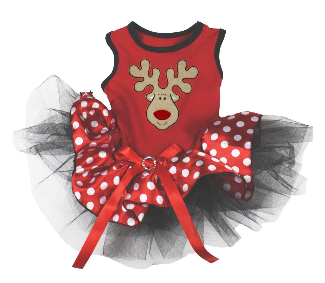 Vestido Petitebella para perro Reno, con puntos rojos, ideal para fotos festivas.