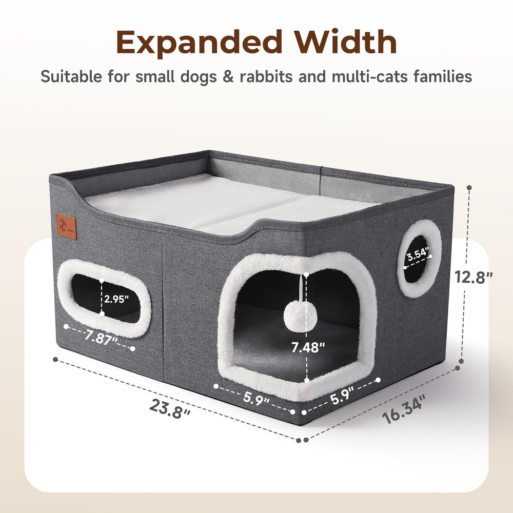 Petizer cama de gatos interior con pelota peluda para juego dentro de la guarida