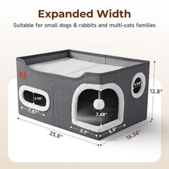 Petizer cama de gatos interior con pelota peluda para juego dentro de la guarida