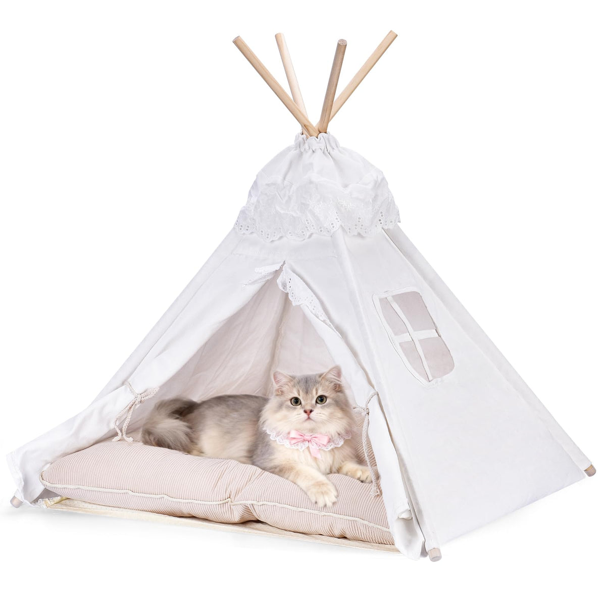 Petizer cama teepee para gato portátil, refugio cómodo y seguro para dormir