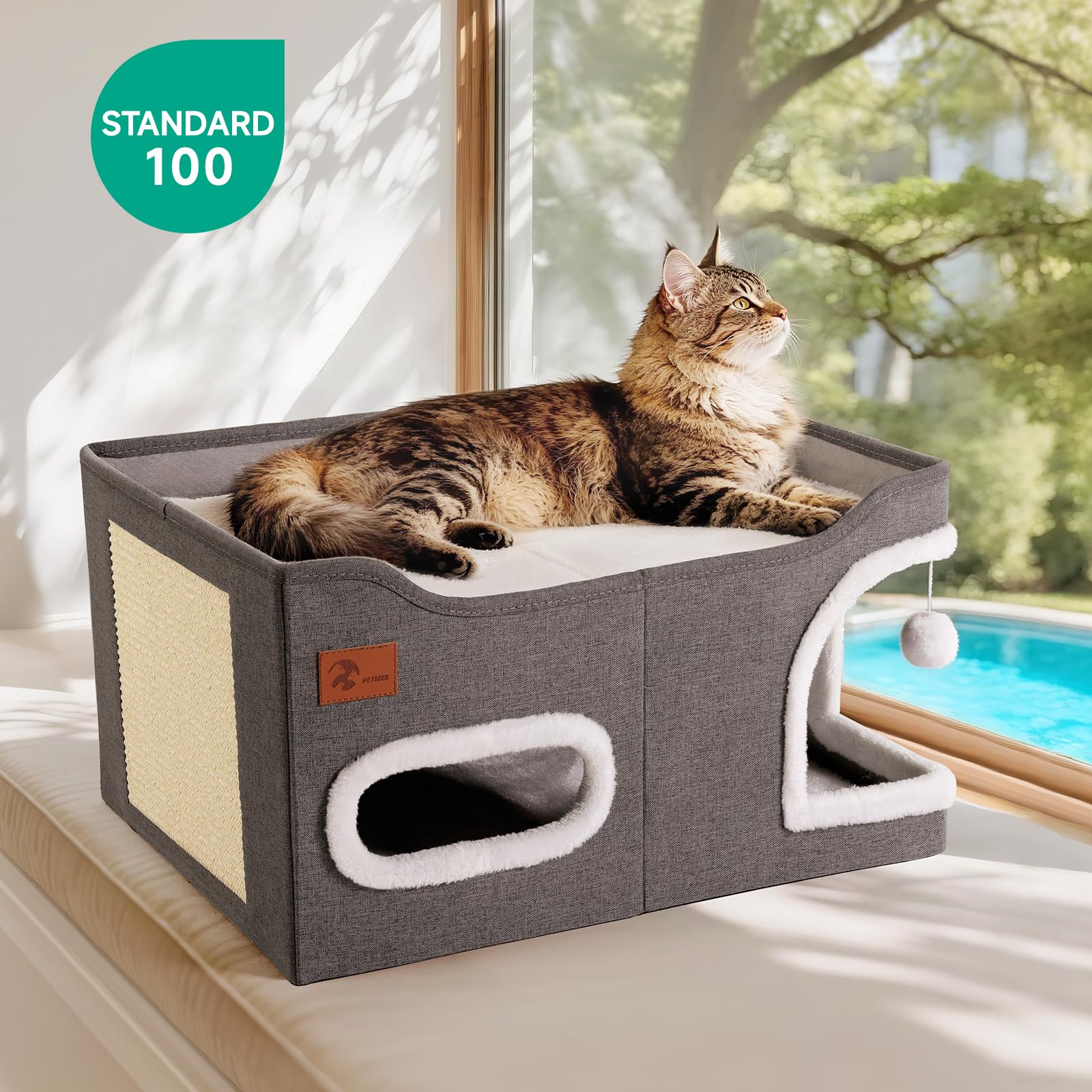 Petizer cama con plataforma superior amplia para varios gatos