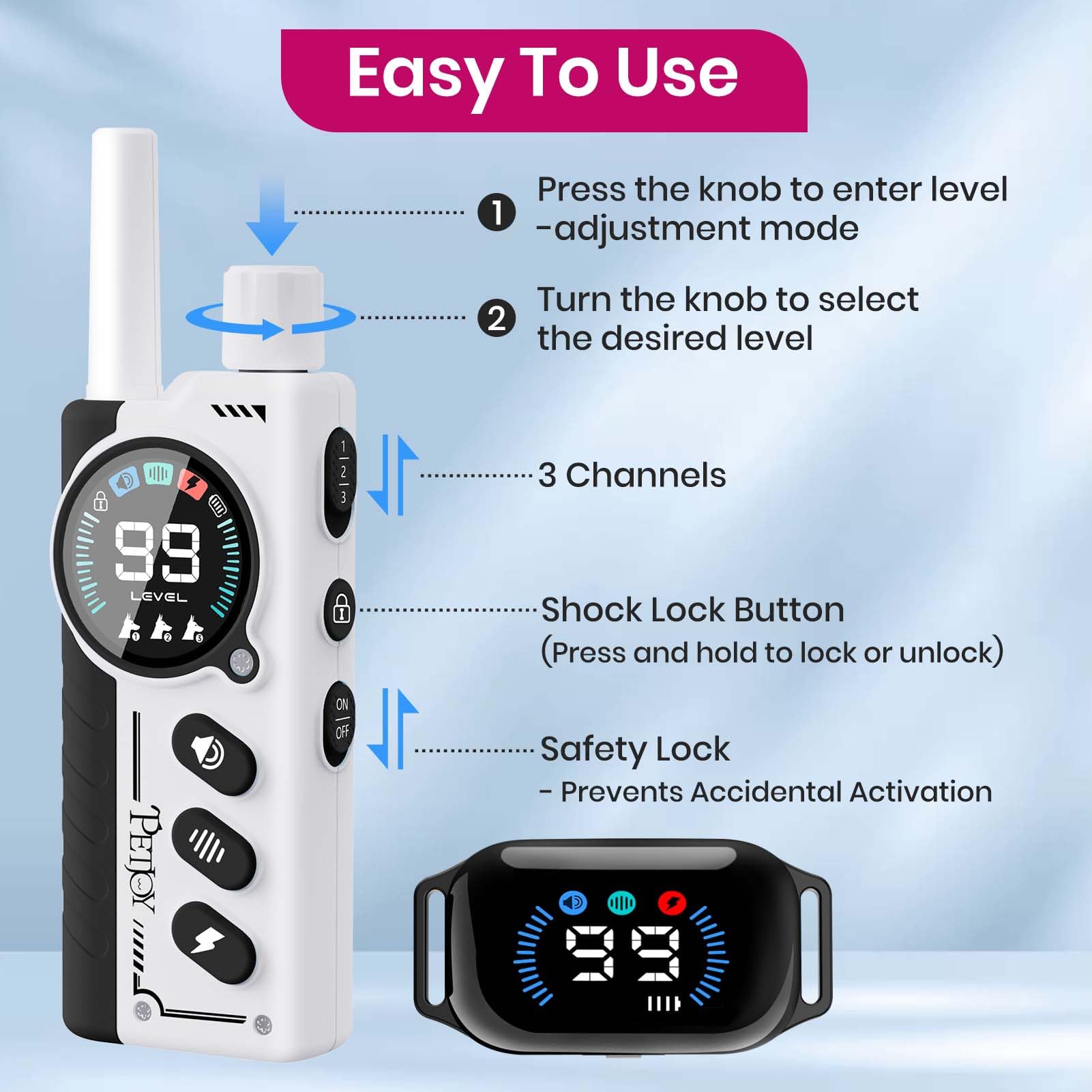 PetJoy ajuste con control giratorio de tres pasos para uso rápido