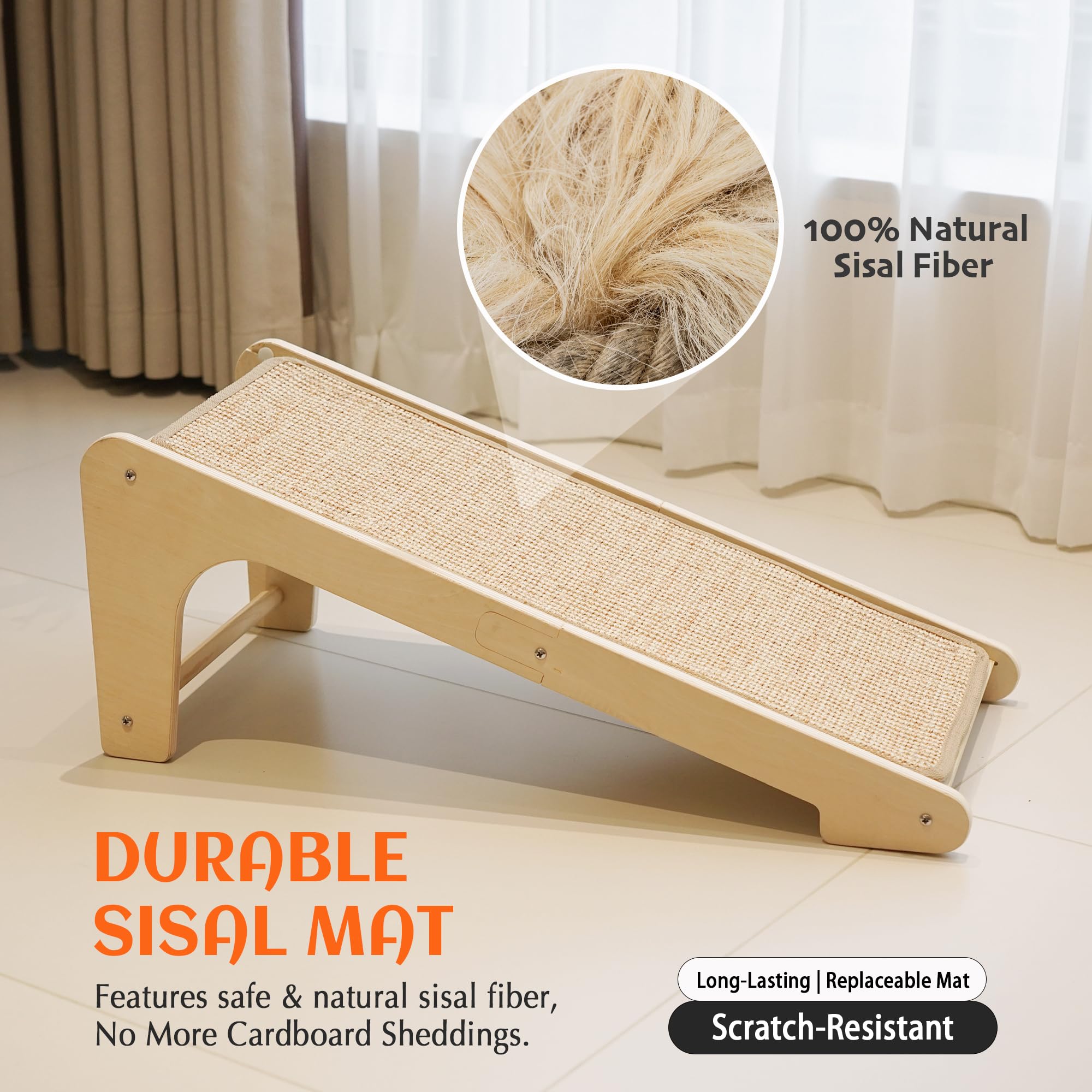 PETKARAY rasguño de sisal para pared con velcro, instalación flexible.