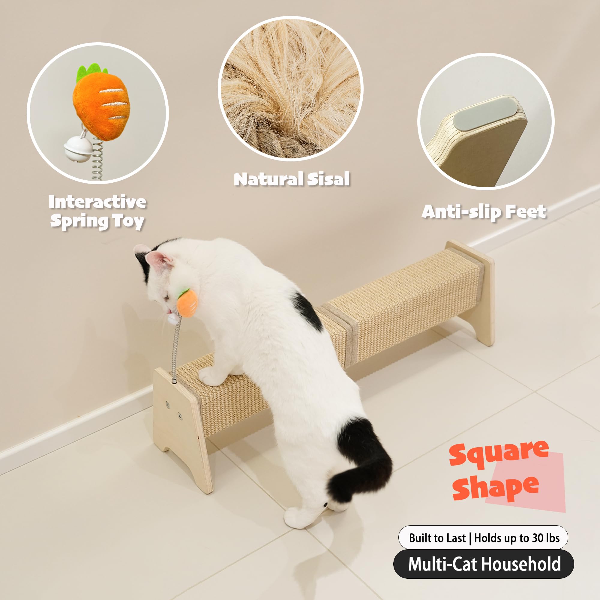PETKARAY sisal natural, superficie resistente para arañar y mantener activo al gato.