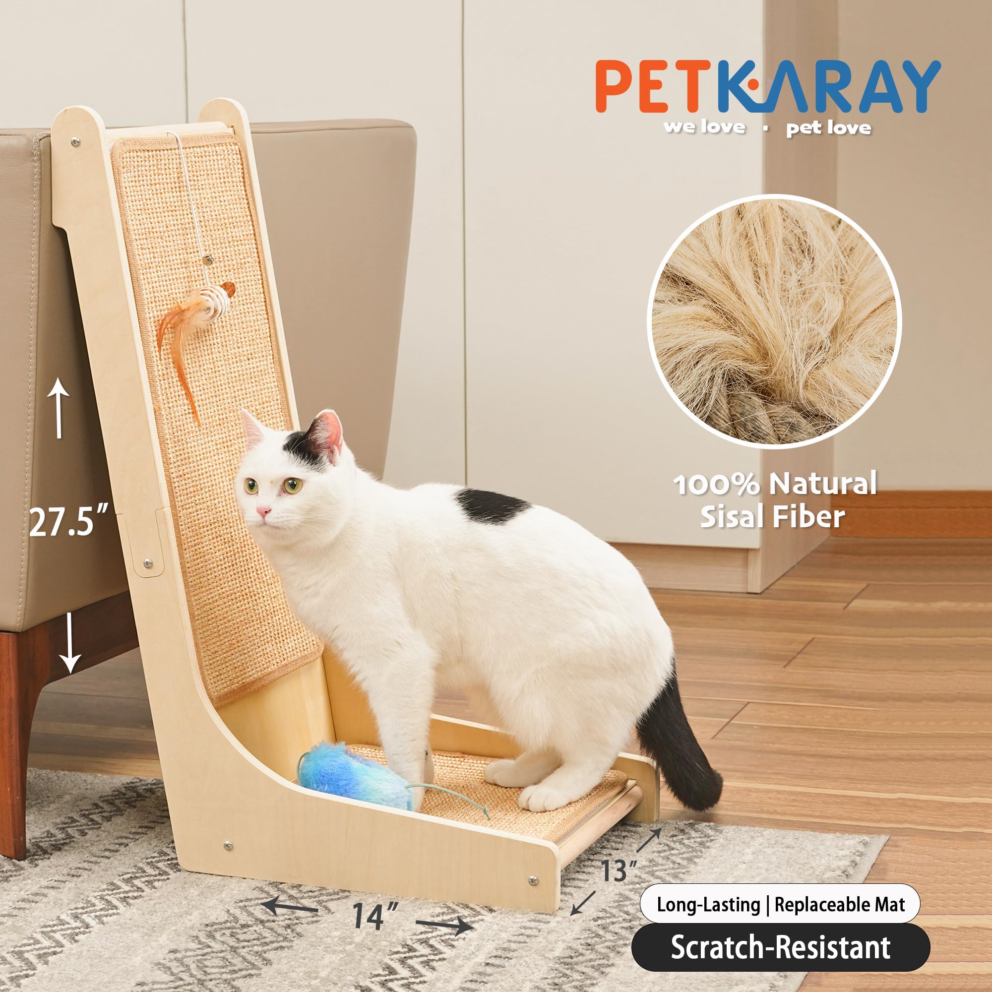 PETKARAY rascador de sisal natural para gatos con uso prolongado