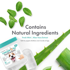 Uso sin agua con Petkin Fingertip Tooth Wipes, ideal para viajes.