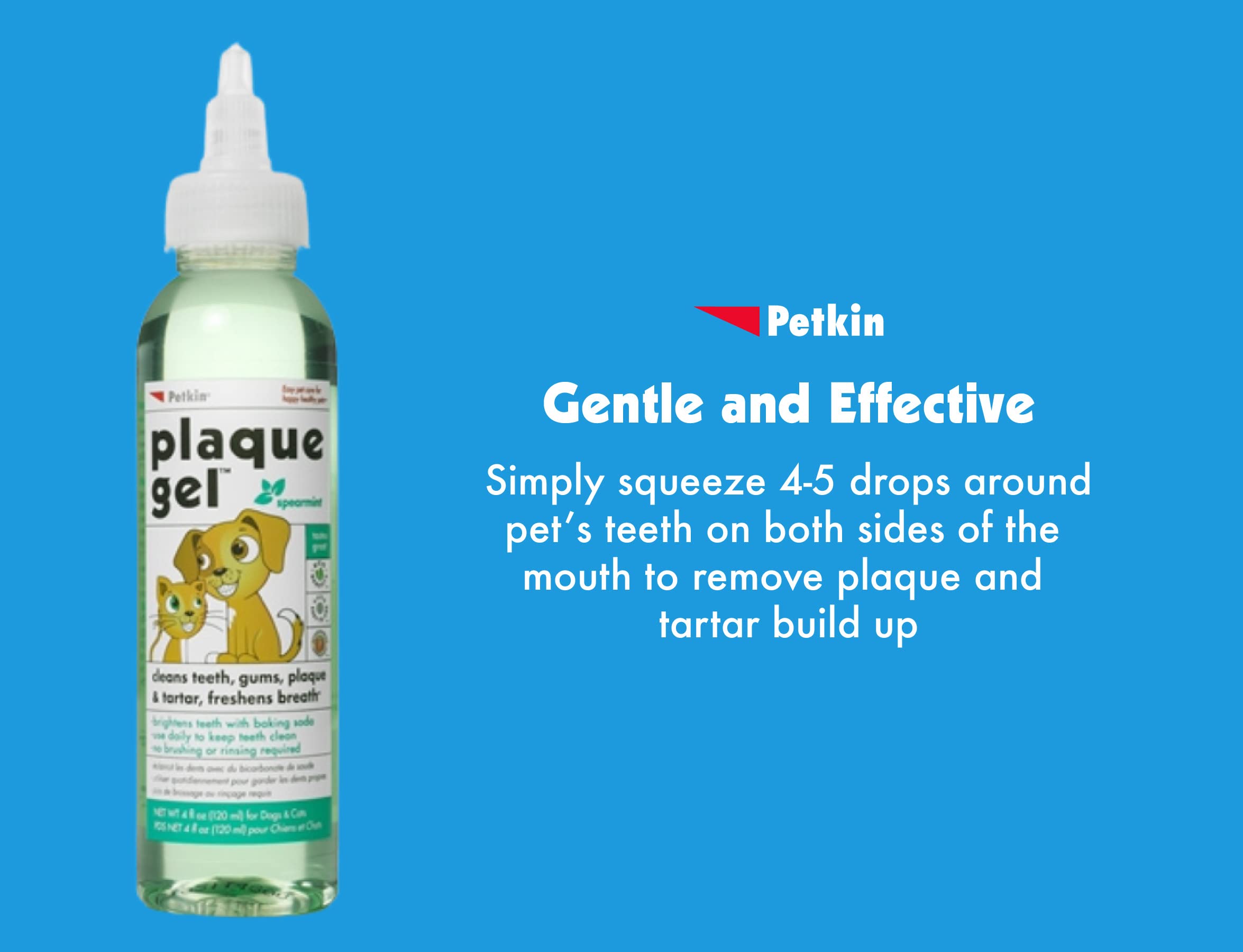 Petkin gel aprobado por veterinarios, apto para perros y gatos.