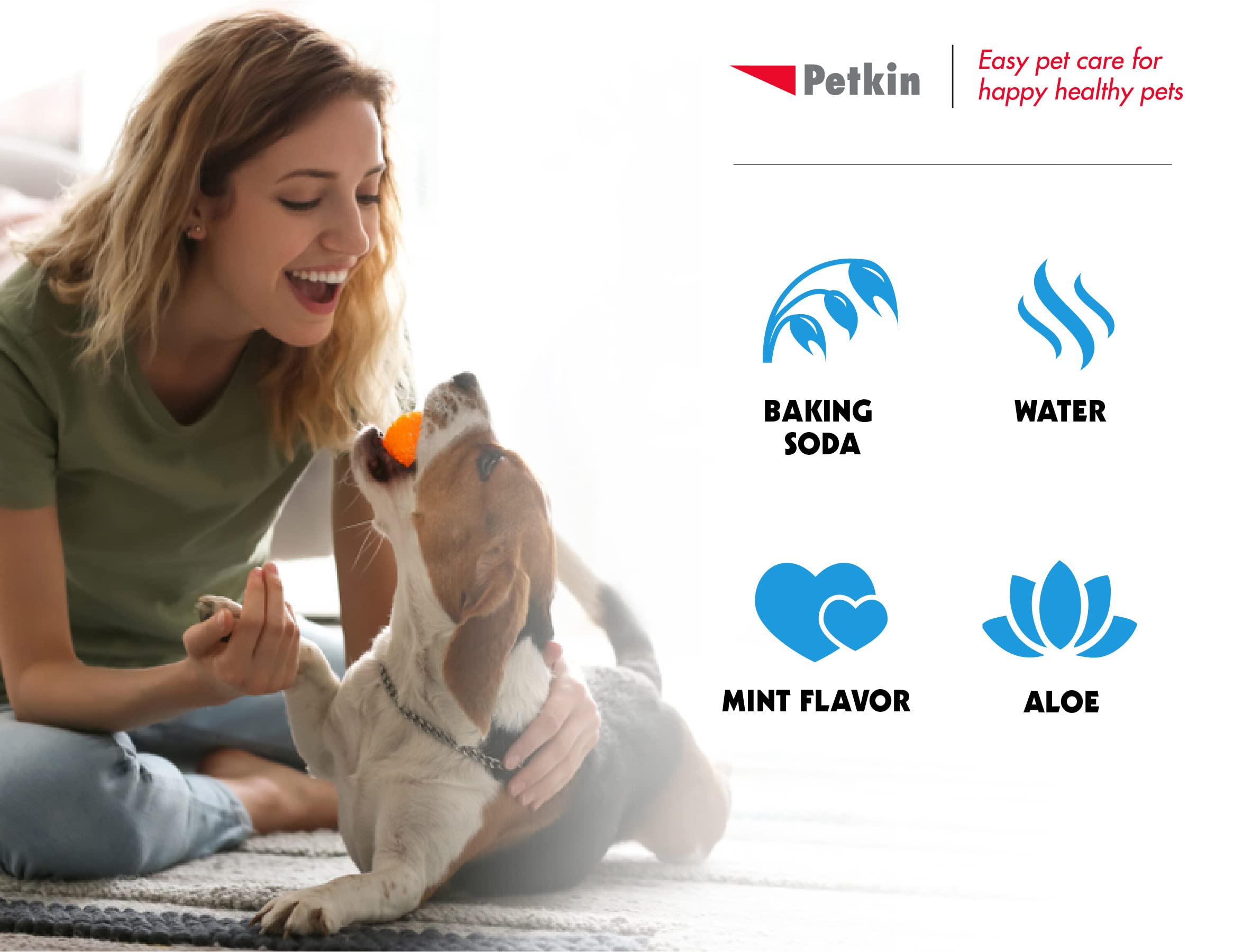 Petkin gel ingredientes clave como bicarbonato para un ligero brillo.
