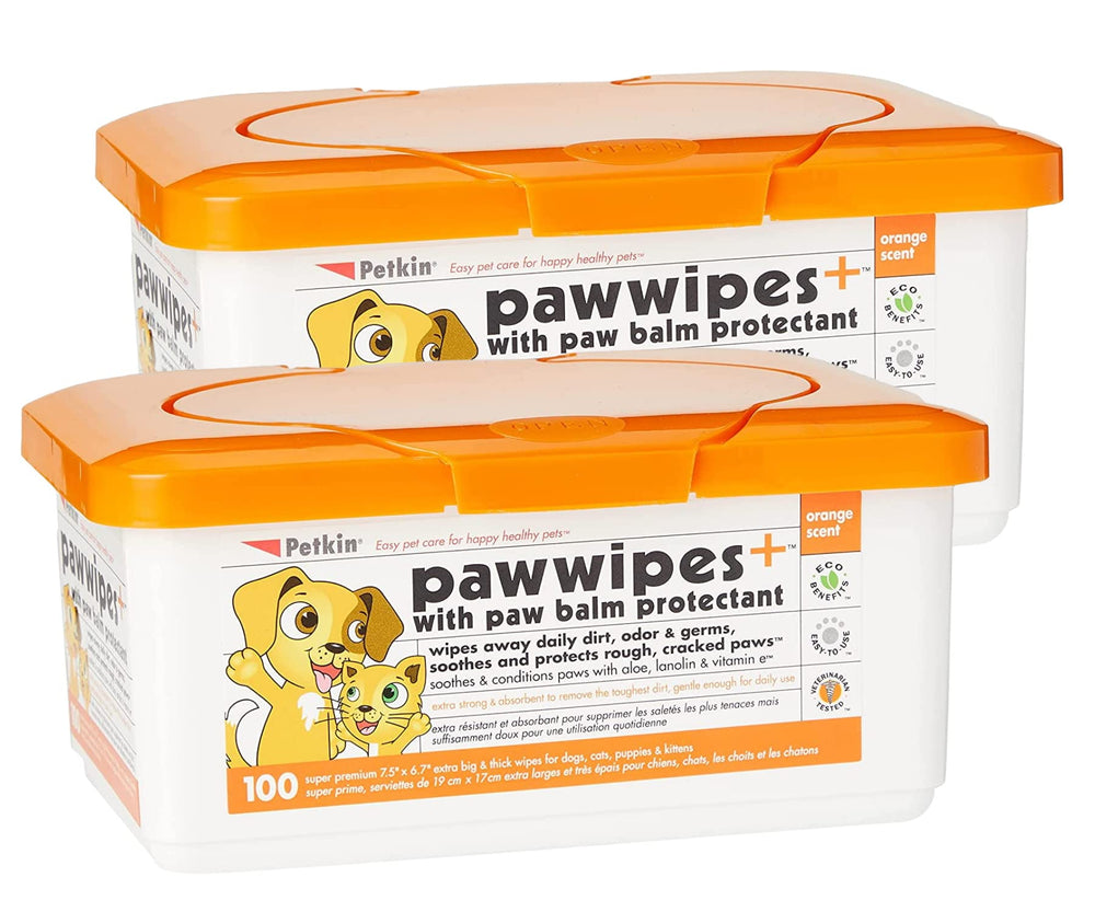 Petkin Paw Wipes Plus empaquetado doble con 200 toallitas para uso diario