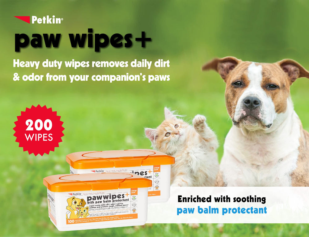 Petkin Paw Wipes Plus toallita humedecida con fragancia naranja para limpieza rápida